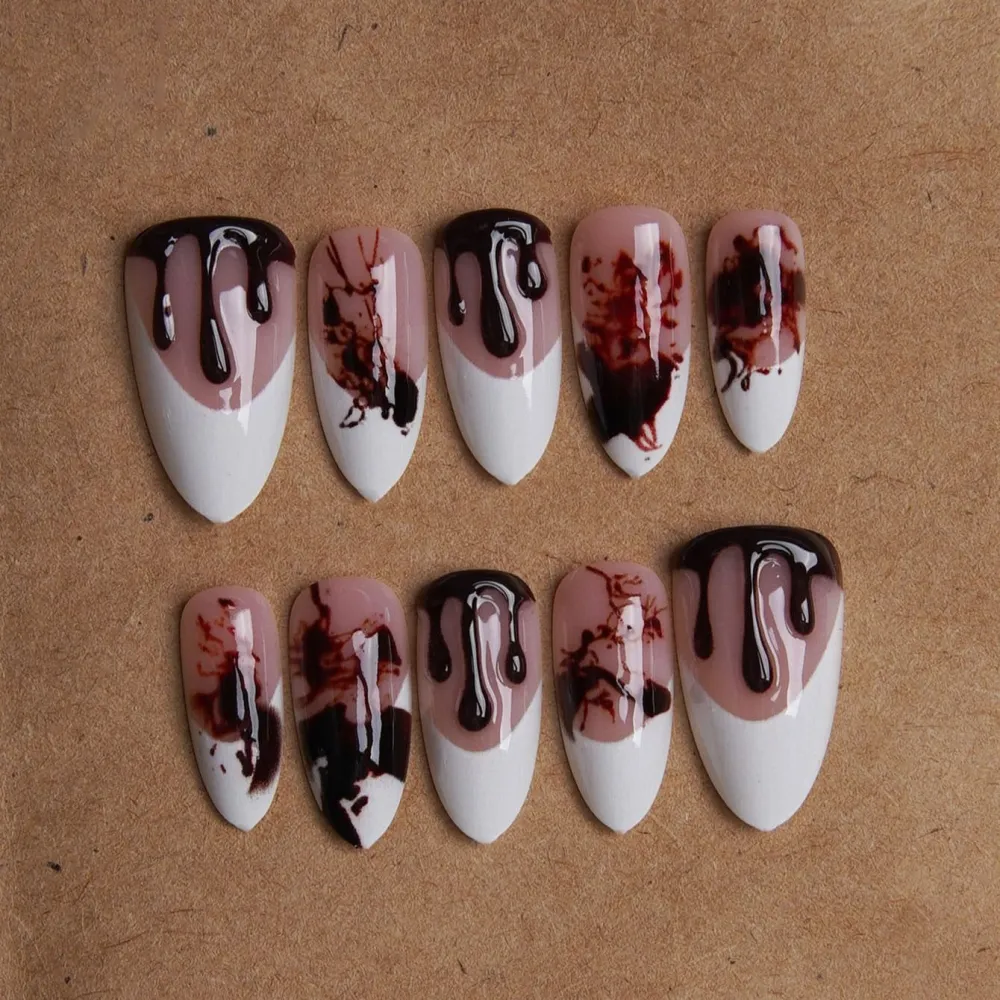 Nailhour 30Pcs 3D French Halloween Medium Almond Press On Nails