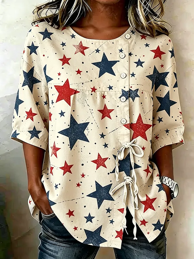 Women's Minimalist American Anniversary Printed Top