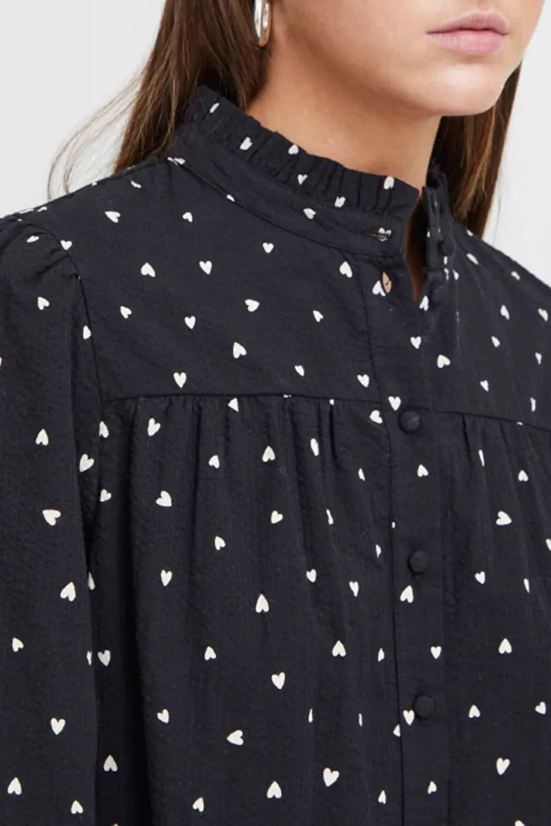 Dot Patterned Puff Sleeve Shirts