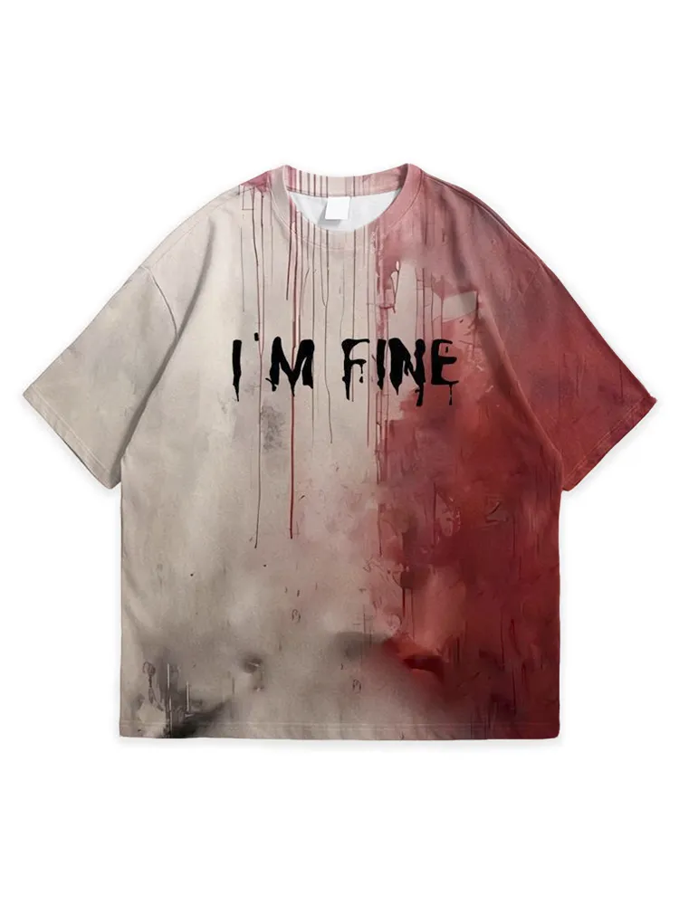 Men'S Halloween I'M FINE Art  Simple Round Neck Top Tshirt