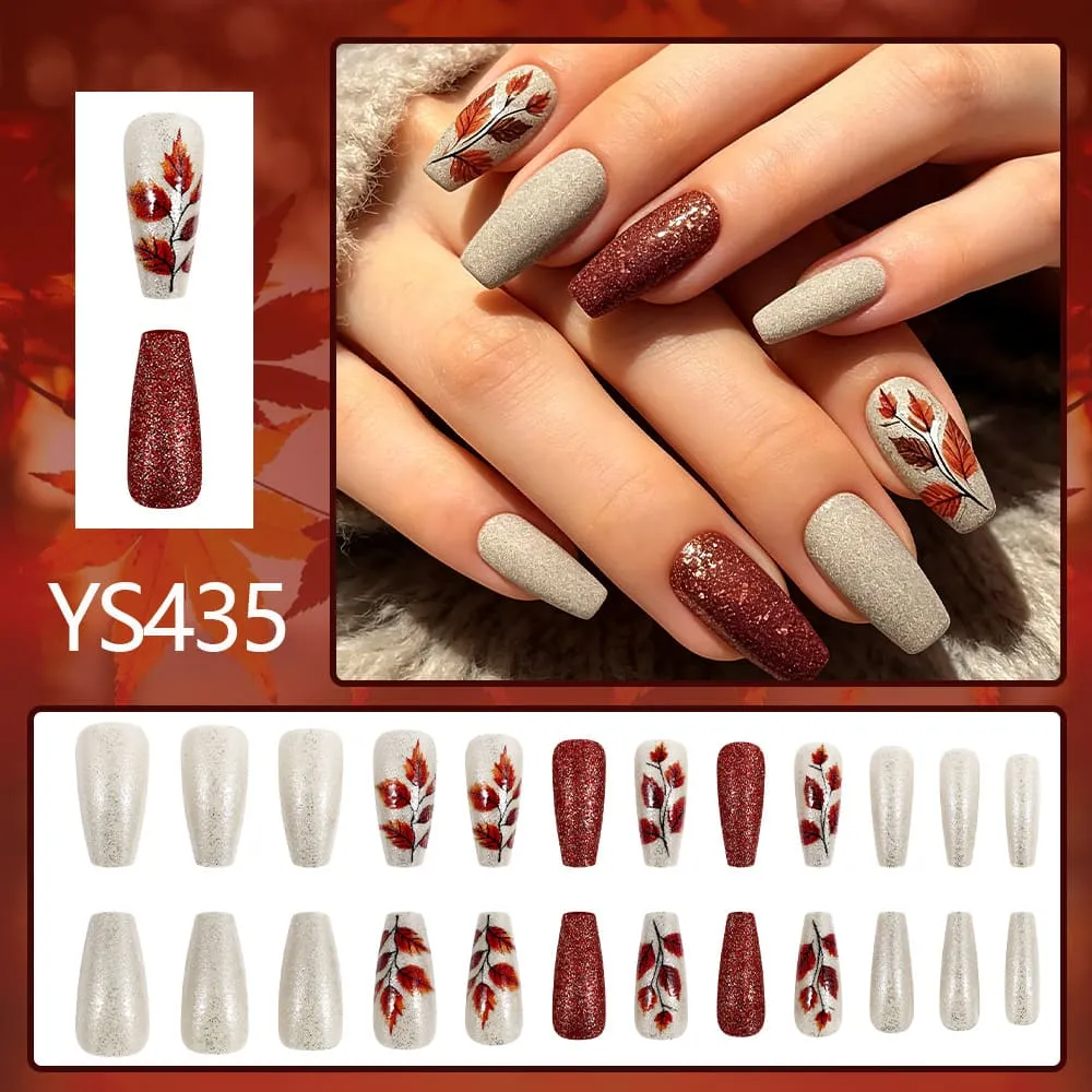 Nailhour 24Pcs Autumn Glitter Medium Square Press On Nails