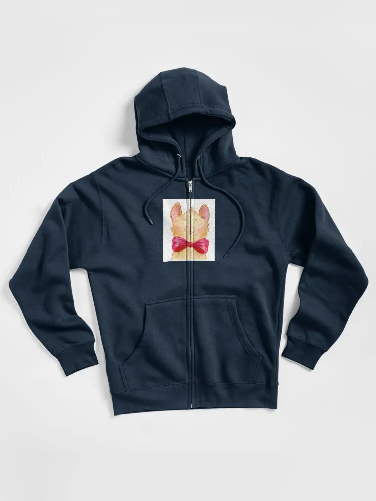 Cute Fluffy Cat With Big Bow Tie Zipped Hoodie