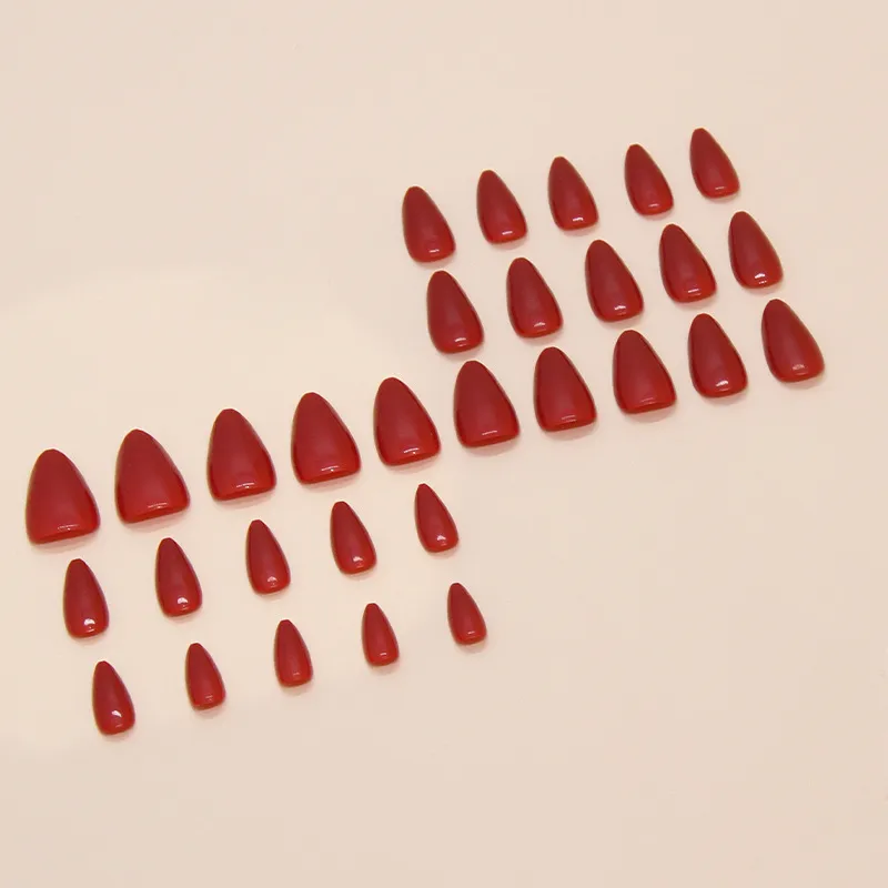 Nailhour Almond Medium Red Daily Office 30Pcs Press On Nails
