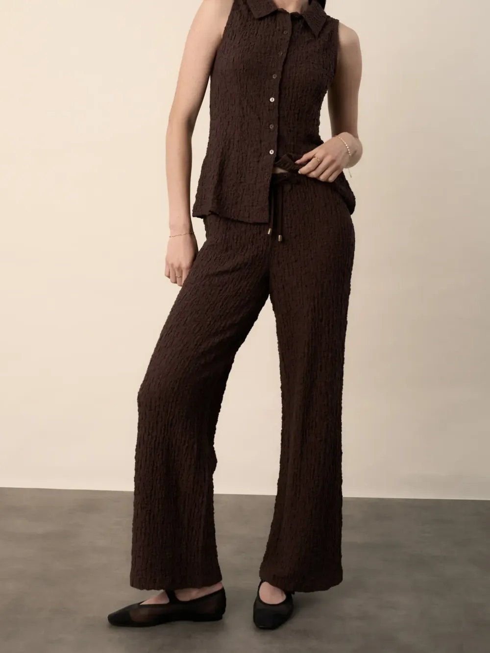 High Waist Textured Pants