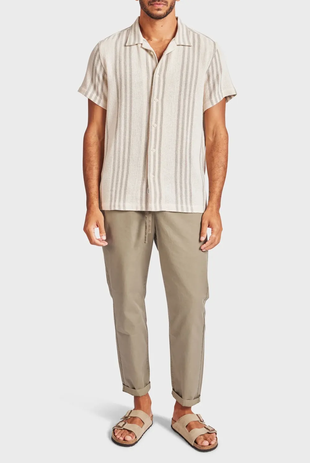 Striped Linen Short Sleeve Shirt-Seasponge