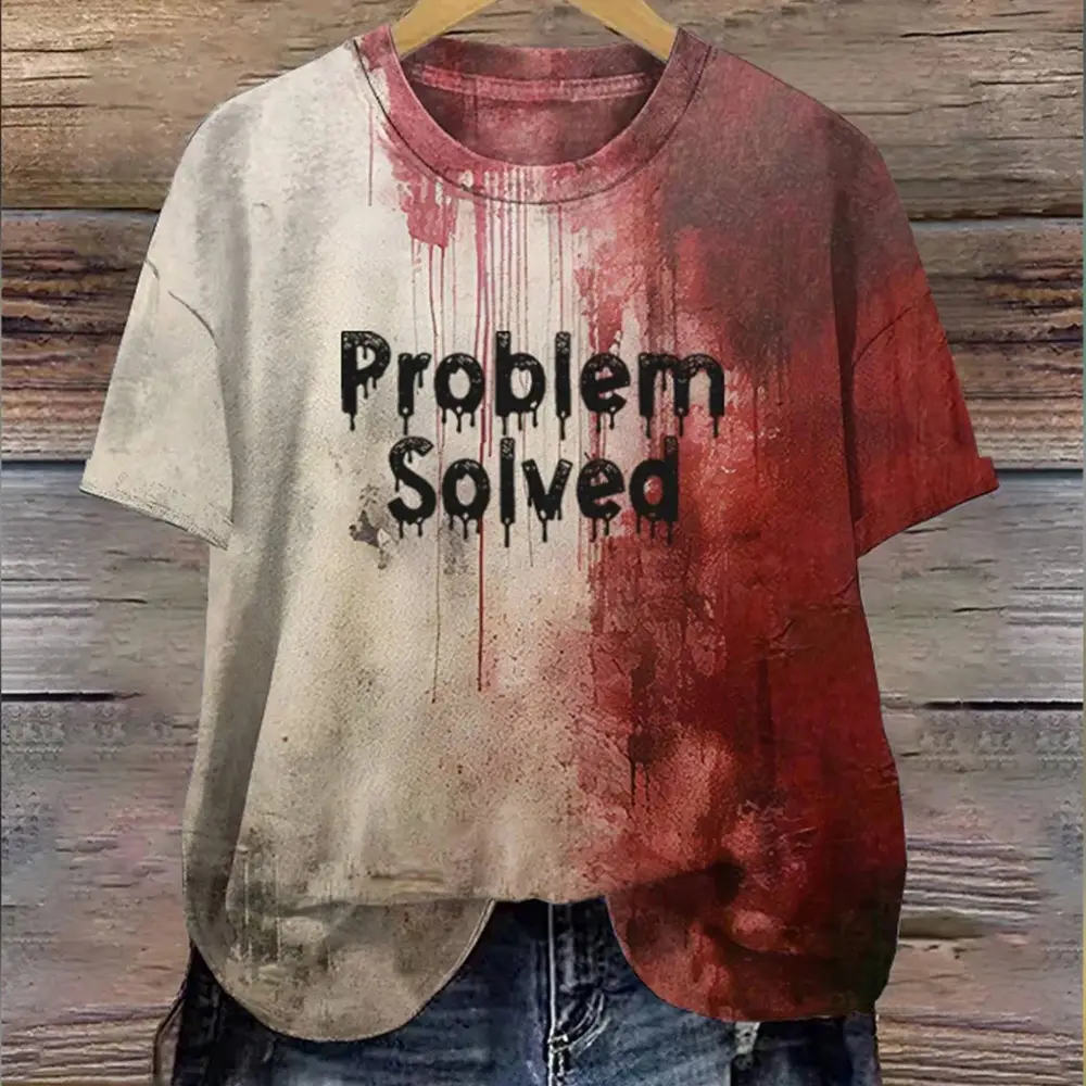 Women’s Bloody Problem Solved Halloween Print Crew Neck T-shirt