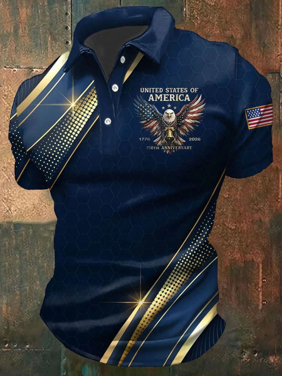 Men'S USA 250Th Anniversary Printed Casual Polo Shirt