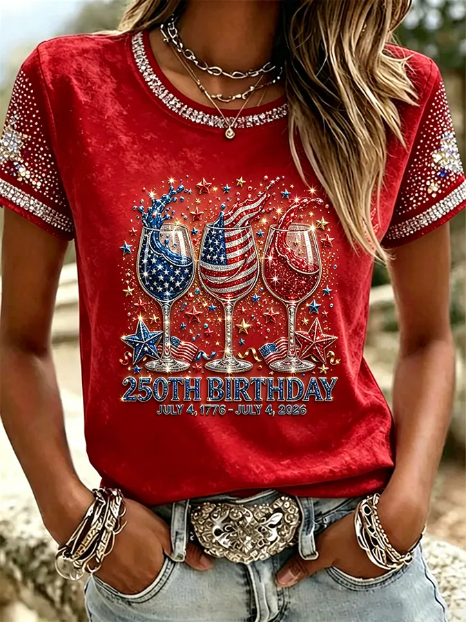 Women'S  Anniversary Flag Printed Casual T-Shirt
