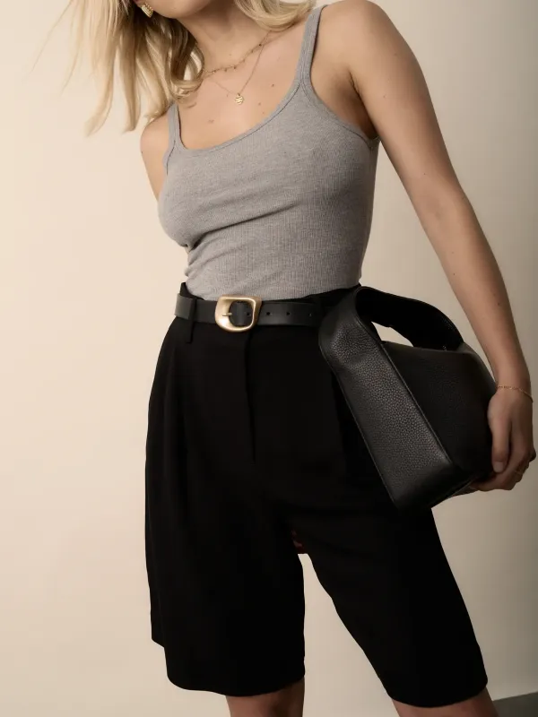 Black The Pleat Front Shorts