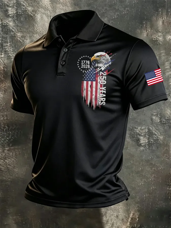 Men'S American Flag Print Casual Polo Shirt