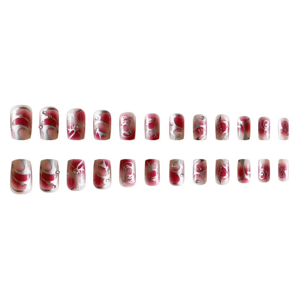 Nailhour 24Pcs Short Square Liquid Metal Chrome Press On Nails