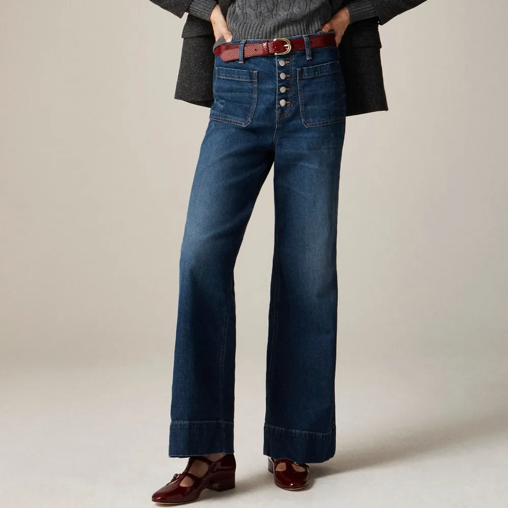 Button-Fly Wide Leg Jeans
