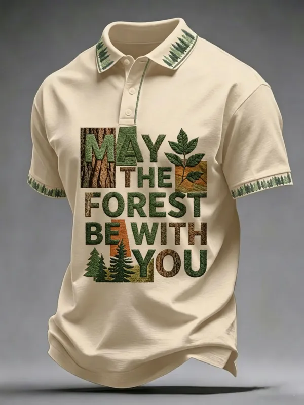 Men'S May The Forest Be With You Printed Casual Polo Shirt