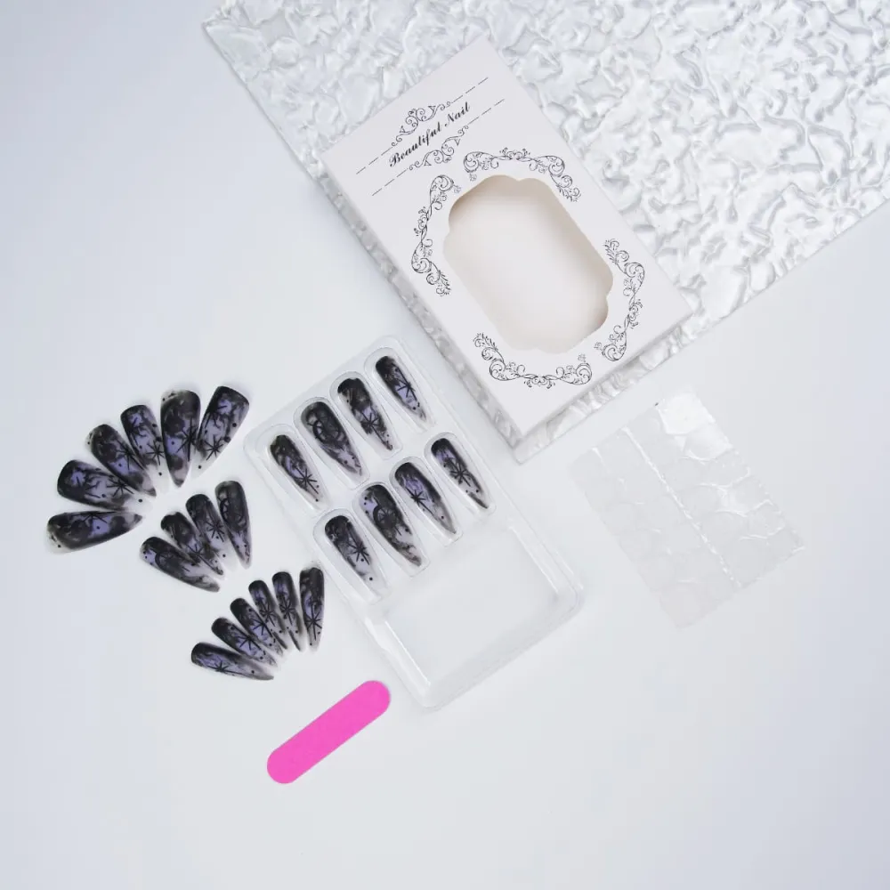 Nailhour 24Pcs Halloween Gothic Long Almond  Press On Nails