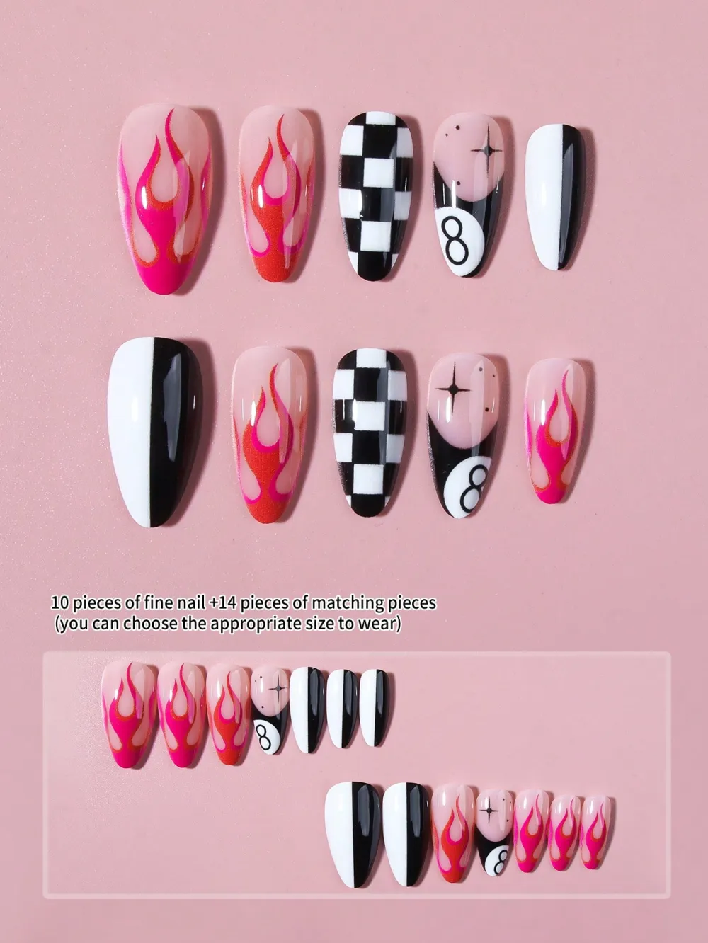 Nailhour 24pcs Black White Plaid French Pointed Nail Tips With Spade 8 Press On Nails