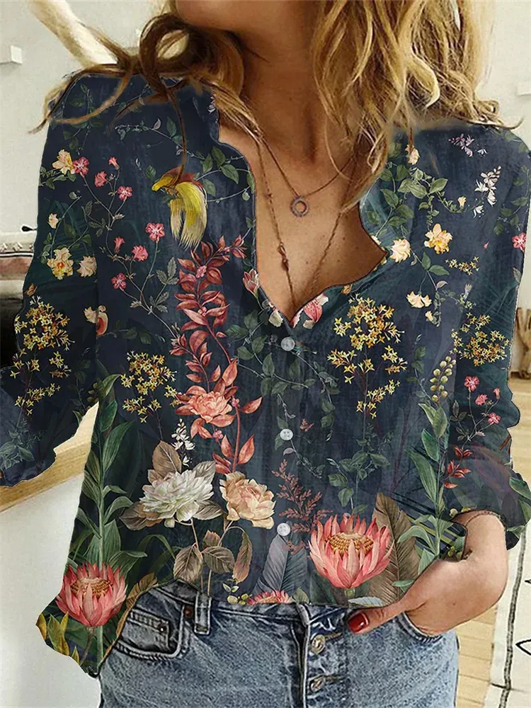 Floral Pattern Long-Sleeve Shirt