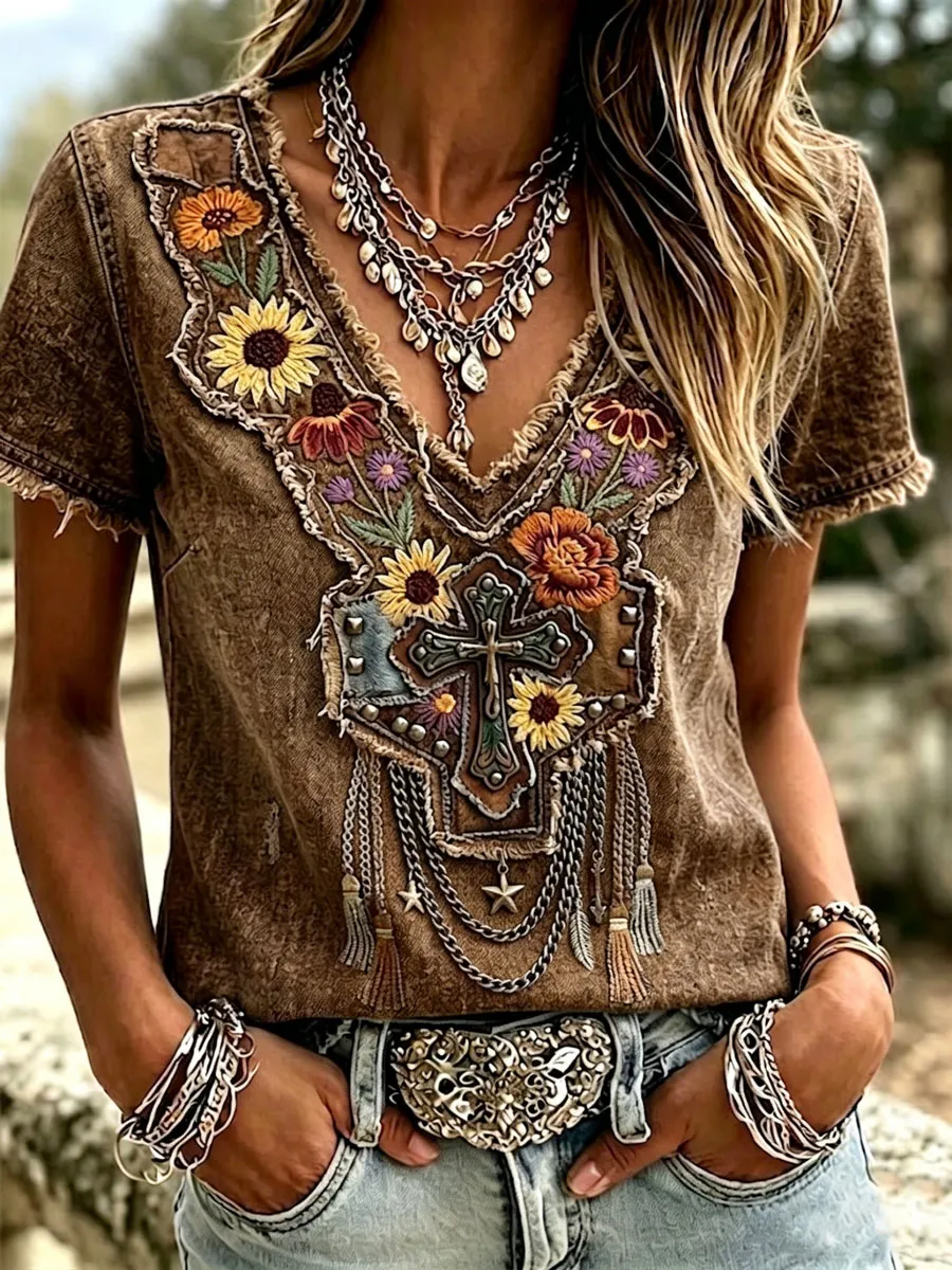Women'S Casual Retro Western-Style Faith T-Shirt