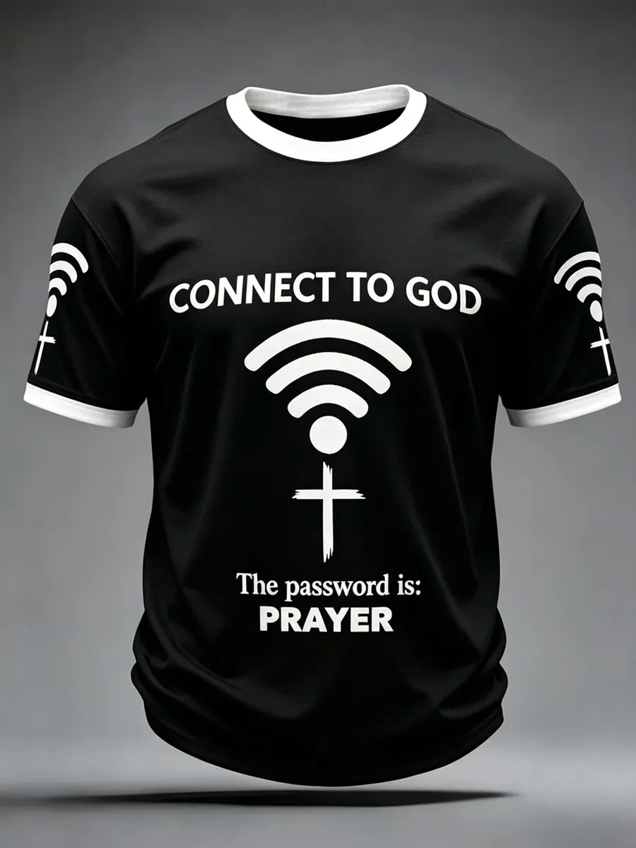Men's Connect To God,The Password IS Prayer Print Casual T-Shirt