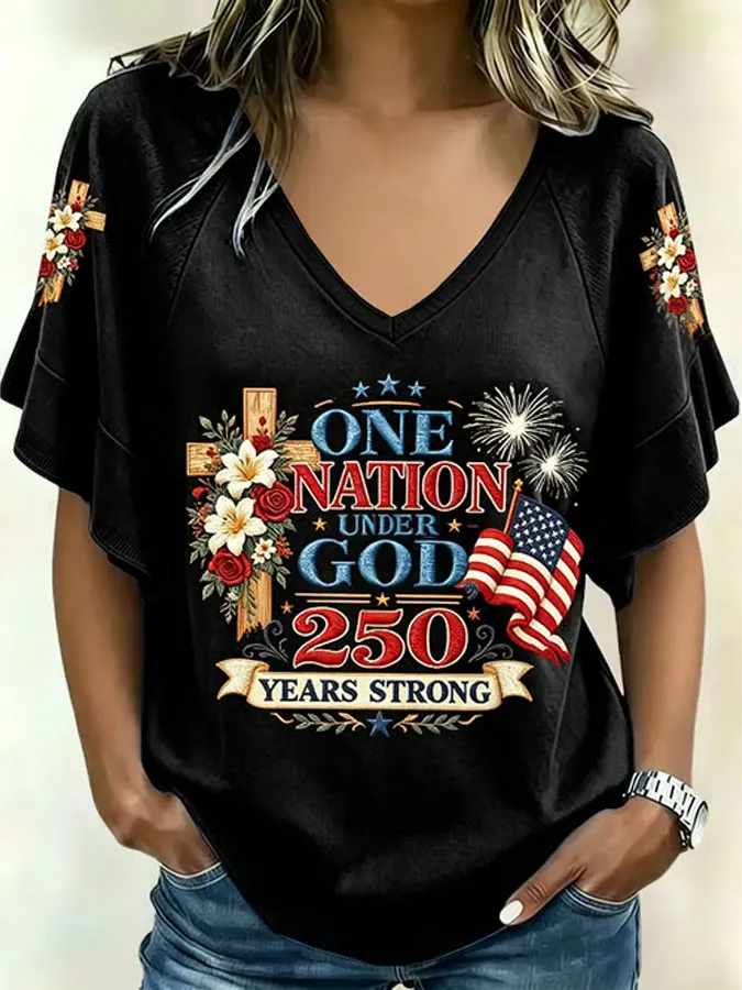 Women'S One Nation Under God Printed Casual Top
