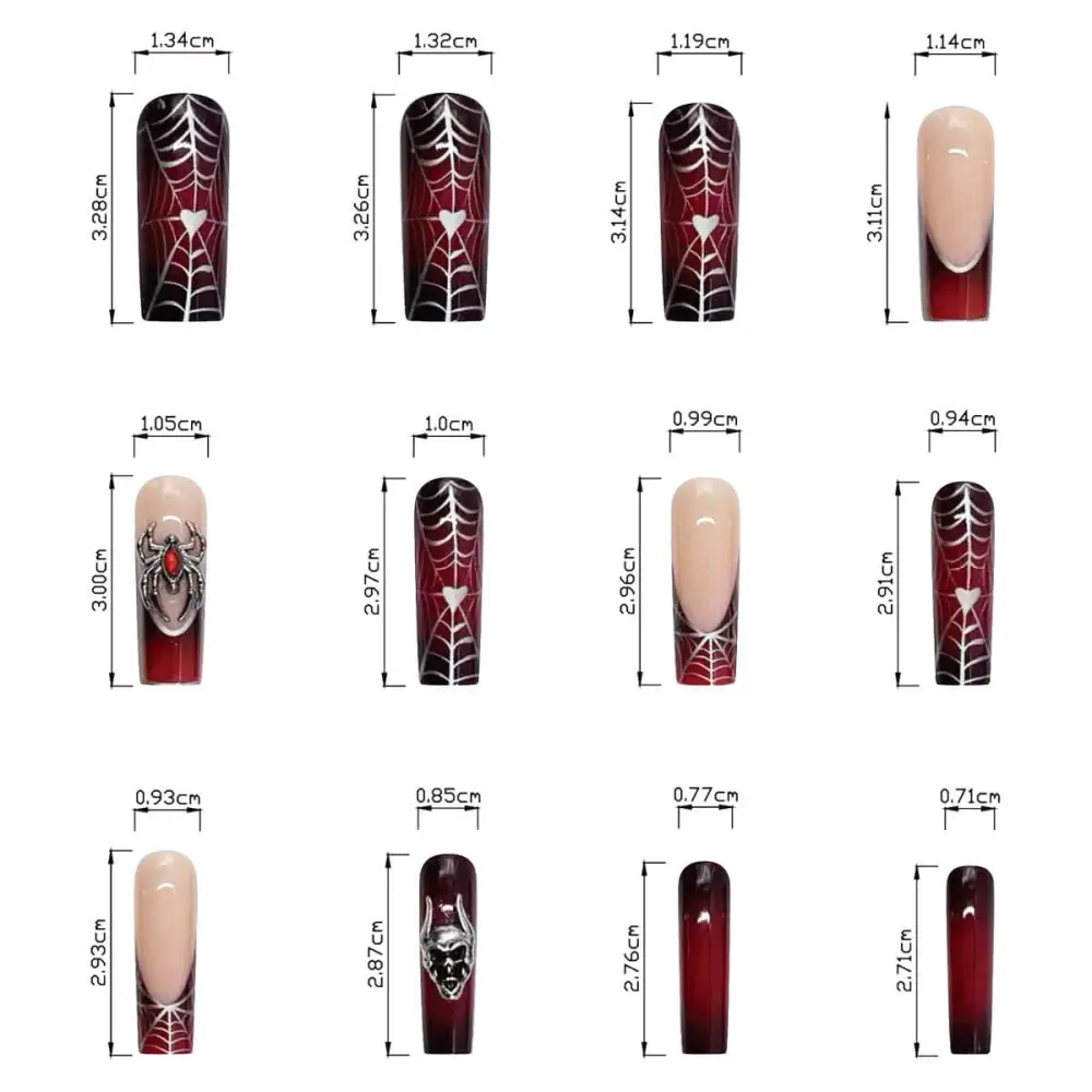 Nailhour 24Pcs Halloween 3D French Long Square Glitter Gothic Press On Nails