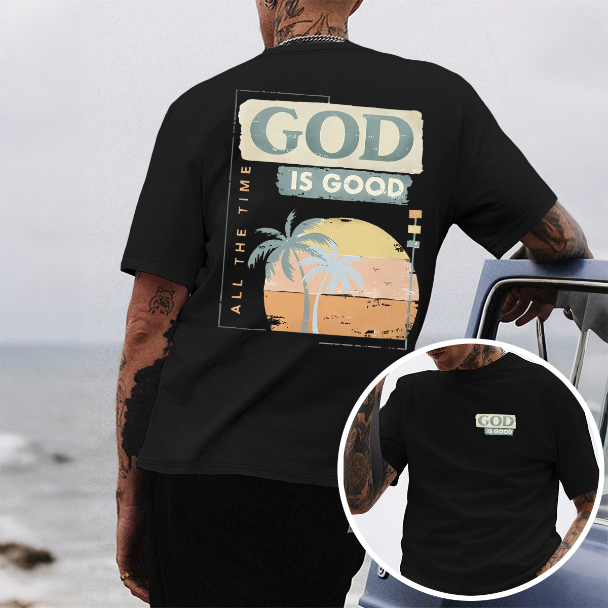 Tropical Sunset Faith Themed Graphic T-Shirt