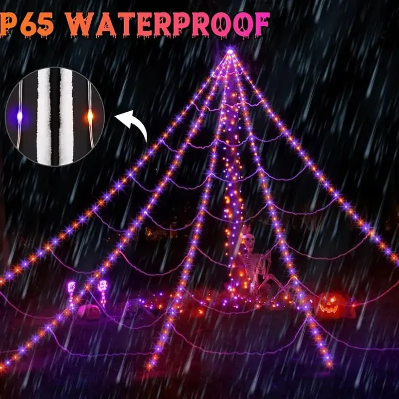 Glowing Spider Web LED Lights Halloween Aesthetic Spooky Lights For Outdoor Lawn Porch Garden
