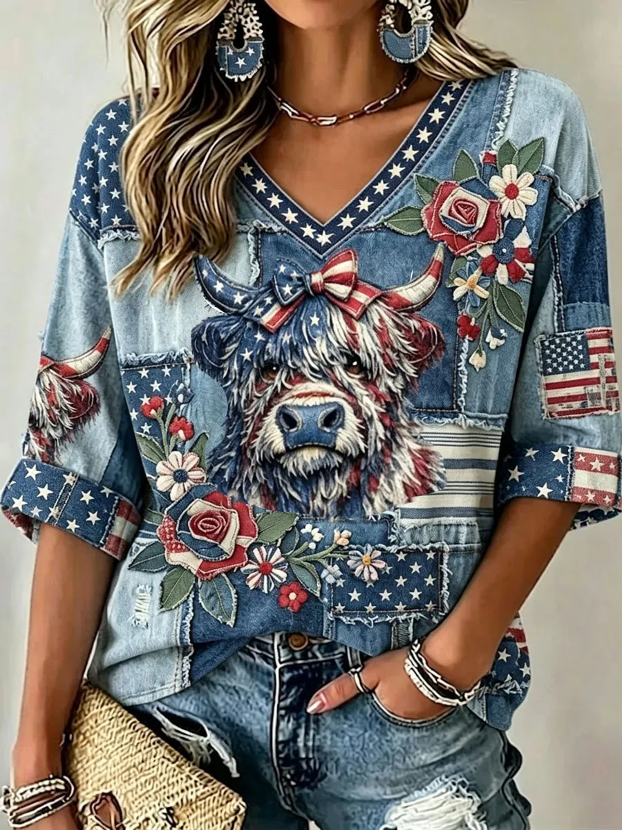 Women'S 250 Years Art Print V Neck Top