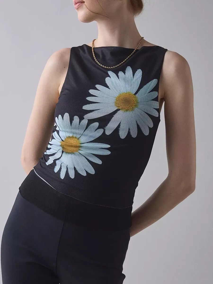 Women's Daisy Print Sleeveless Vest