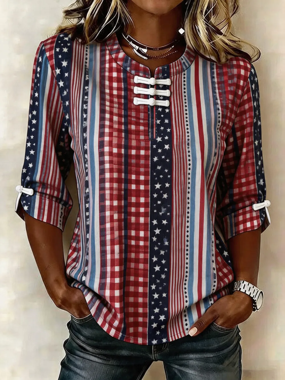 Women's Retro Flag Print Cotton Linen Top