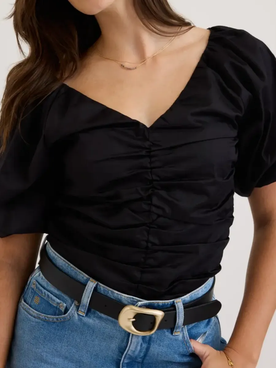 Black Puff Detail Blouse
