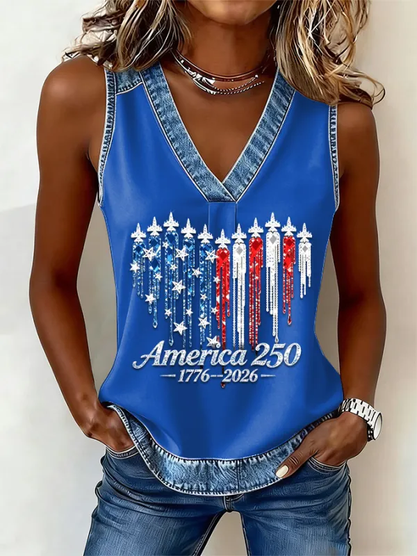 Women's America Flag  Print Sleeveless Top