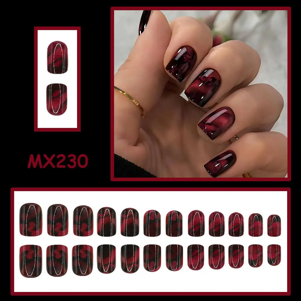 Nailhour 24Pcs Halloween Short Square Blood Amber Press On Nails
