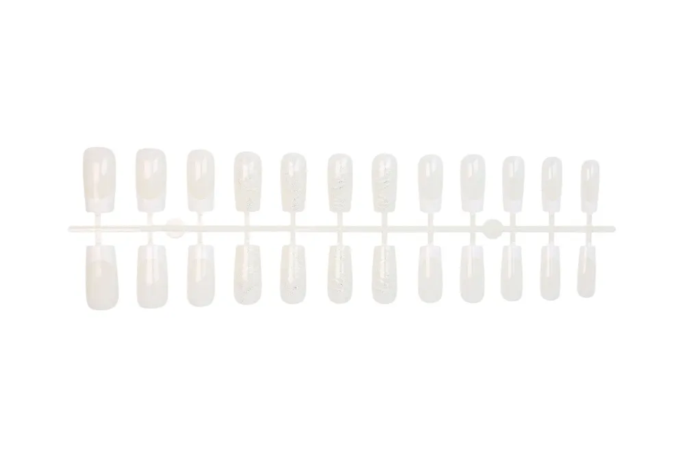 Nailhour 24Pcs White Glitter Medium Square French Press On Nails