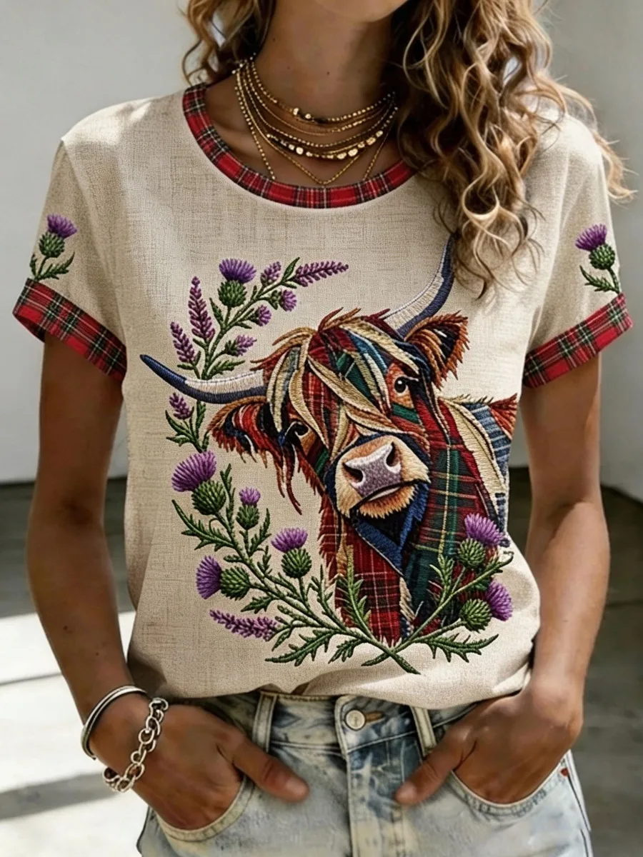 Highland Cattle & Floral Art Women's T-Shirt