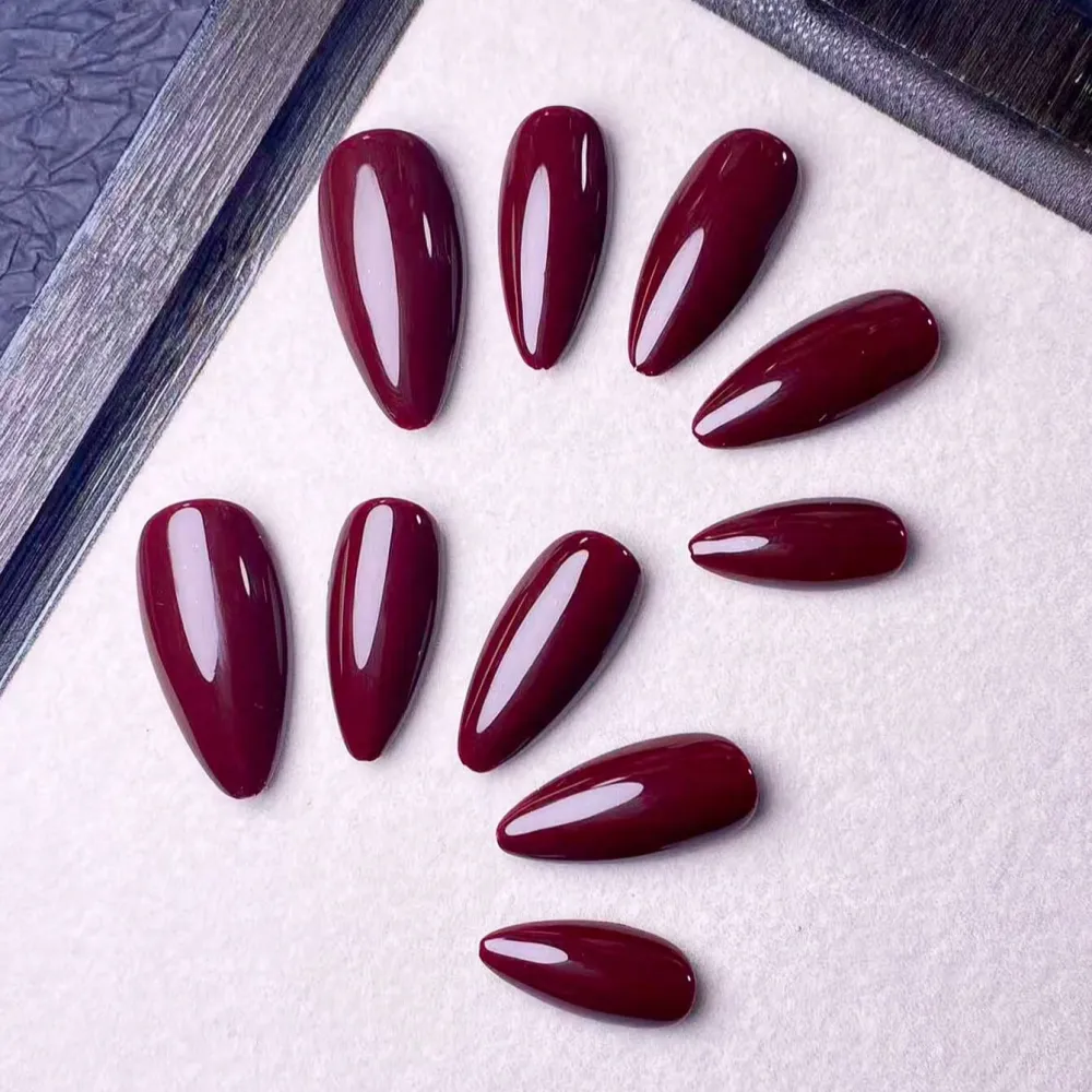 Nailhour 30Pcs Red Medium Almond Minimalist Press On Nails