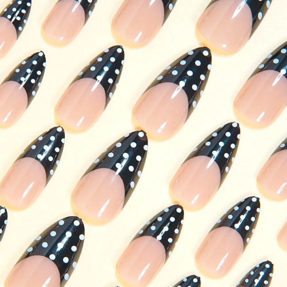 Nailhour 24Pcs French Medium Almond Minimalist Press On Nails