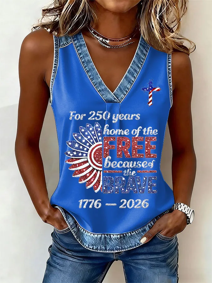 Women's Flag Cross Print Sleeveless Top