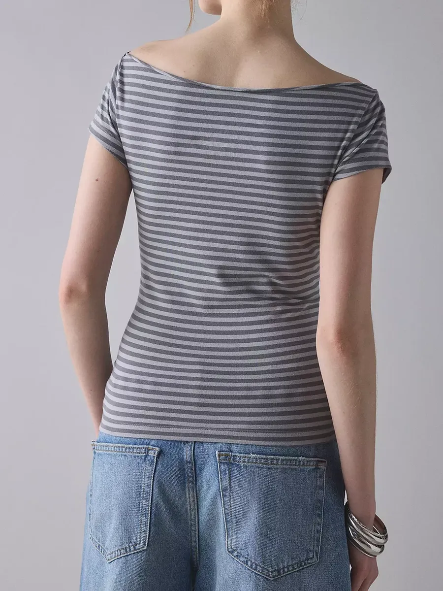 Women's Pure Cotton Printed Striped T-Shirt