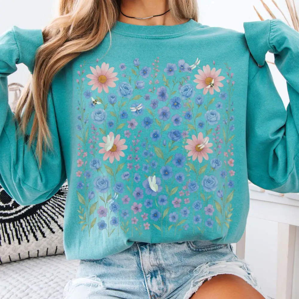 Blue Violet Wildflowers Long Sleeve Shirt