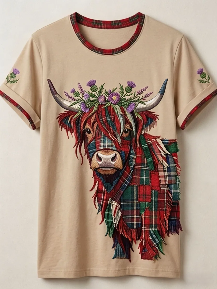 Highland Cow Art Women's Casual T-Shirt