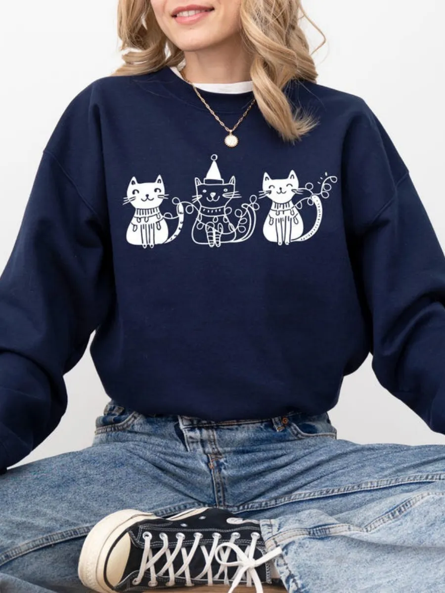 Cartoon Cat Graphic Sweatshirt