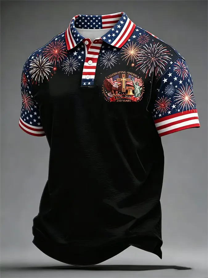 Men'S American 250th Anniversary Print Polo Shirt