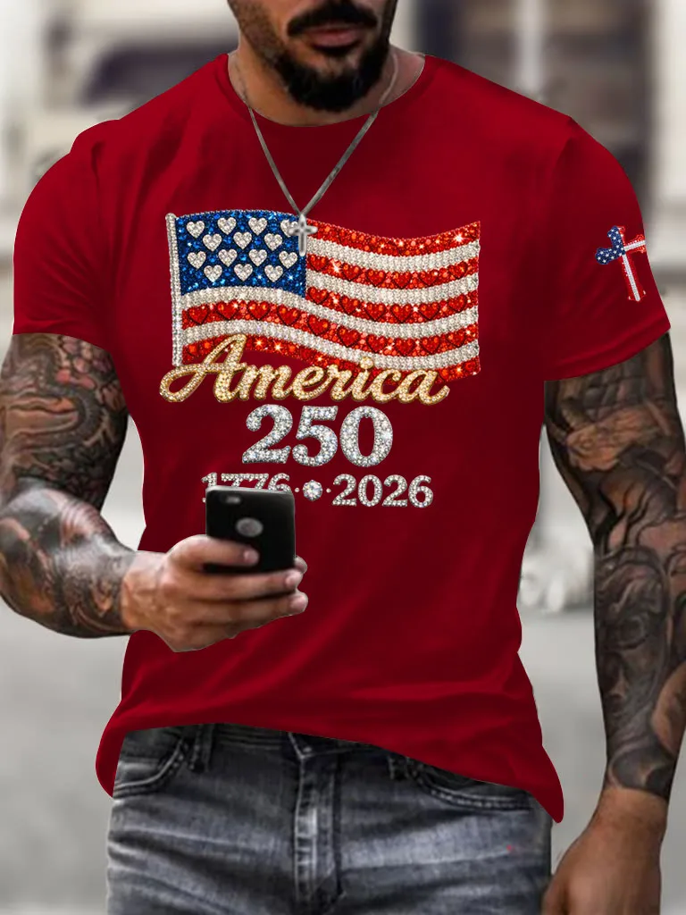 Men'S America Flag Printed Casual T-Shirt