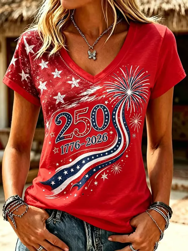 Women's 250th Anniversary V-Neck Printed T-Shirt