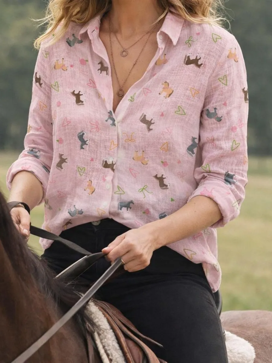 Sweet Horse Heart Print Shirt