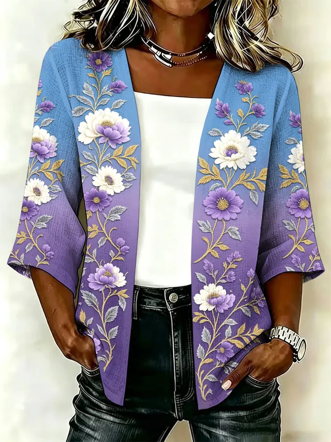 Women'S Casual Floral Printed Cardigan
