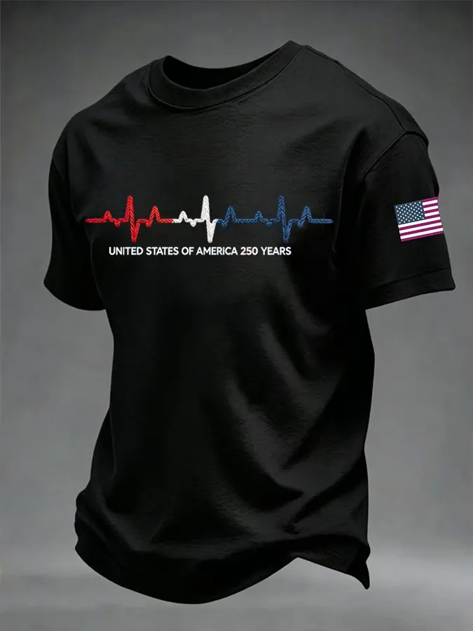 Men'S Casual American 250Th Anniversary Printed Round Neck Short Sleeved T-Shirt