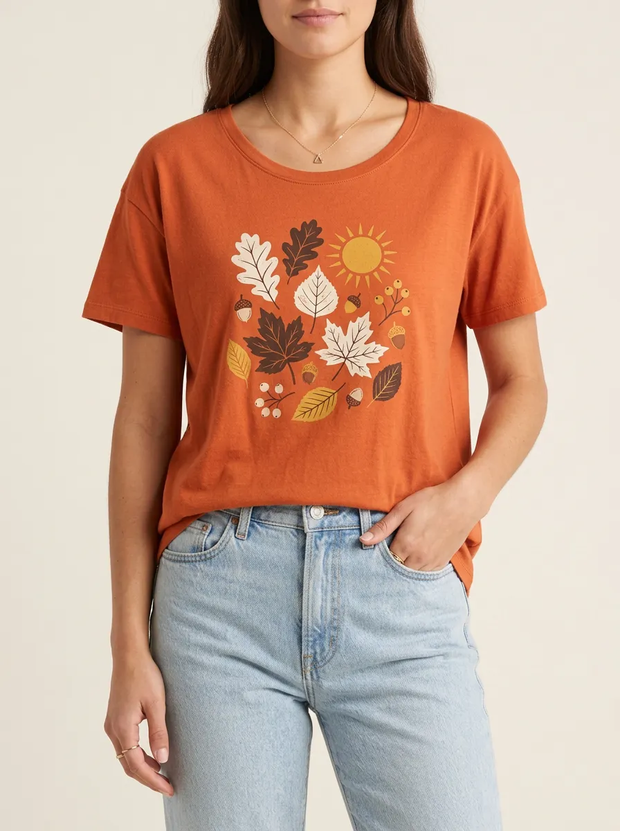 Leaves Sun Acorn Printed Women's Graphic T-Shirt