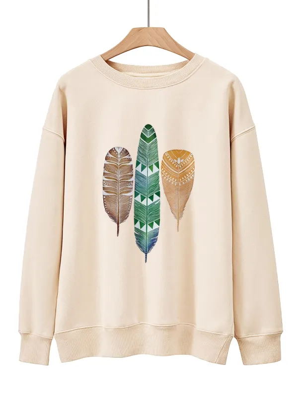 Leaf Print Long Sleeve Women Sweatshirt