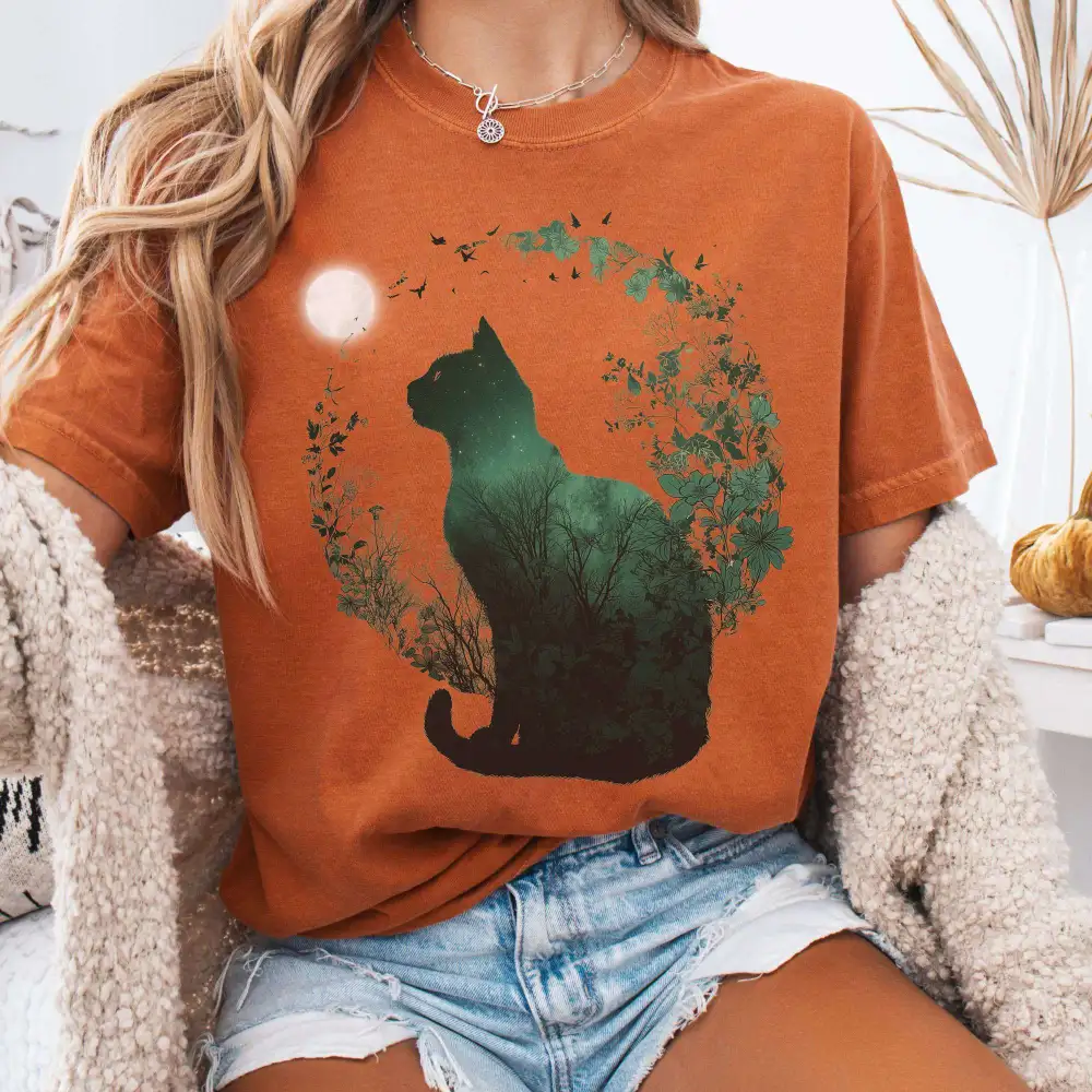 Midnight Cat In The Forest T-shirt